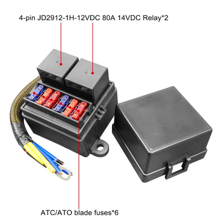 12V 4 Pin IP65 Waterproof Car 6 Slots Modified Relay Fuse Box with Cable Kit