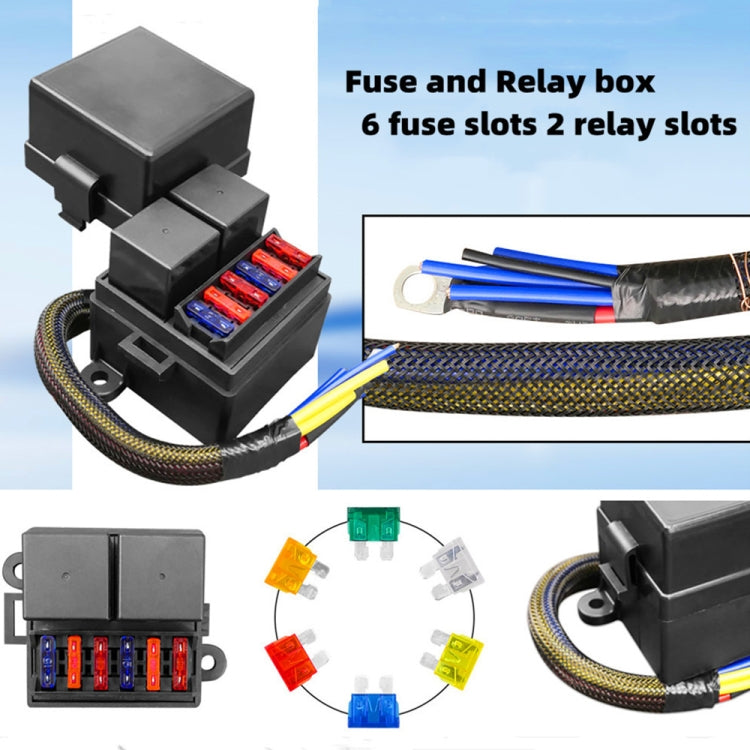 12V 4 Pin IP65 Waterproof Car 6 Slots Modified Relay Fuse Box with Cable Kit