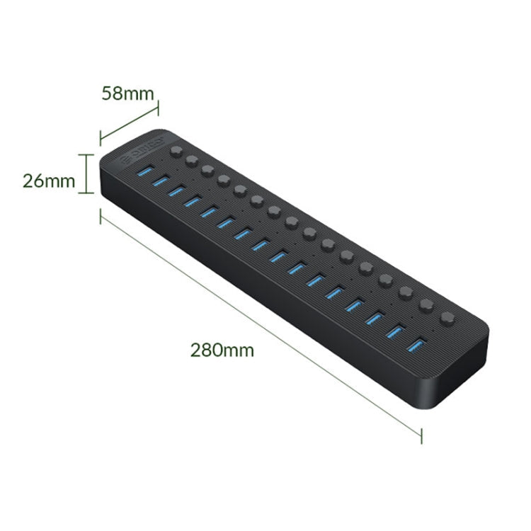 ORICO CT2U3-16AB Plastic Stripes 16 Ports USB 3.0 HUB with Individual Switches