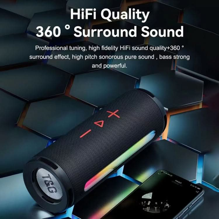 T&G TG374 Portable 3D Stereo Bluetooth Speaker Subwoofer Support FM / TF Card / RGB Light