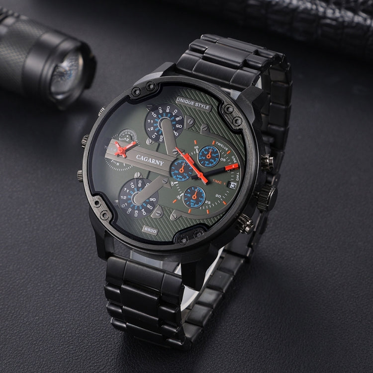 CAGARNY 6820 Men Dual Movement Green Face Steel Strap Quartz Watch