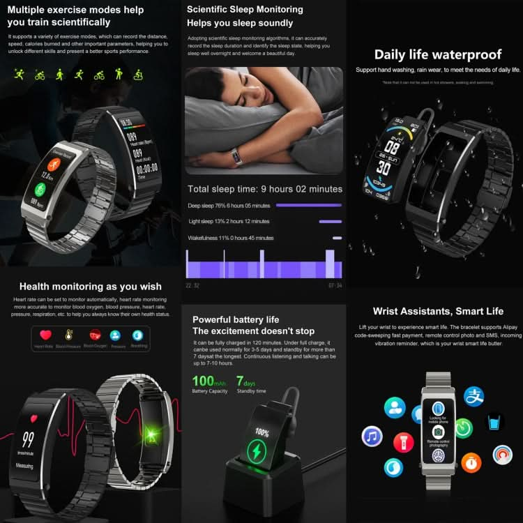 K7 1.14 inch TFT Screen Smart Call Bracelet, BT Call / Heart Rate / Blood Pressure / Blood Oxygen