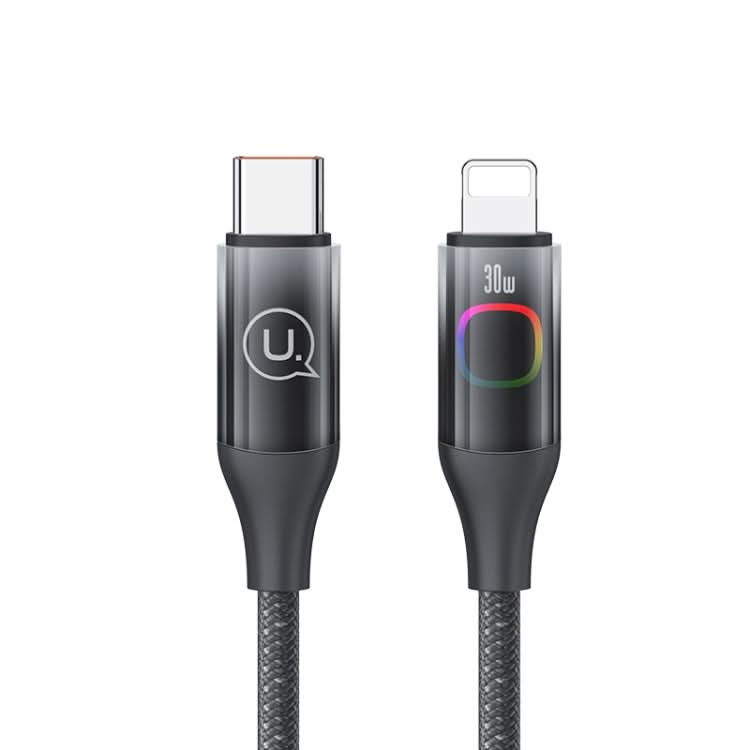 USAMS US-SJ638 1.2m Type-C to 8 Pin PD30W Fast Charging Cable with Colorful Light