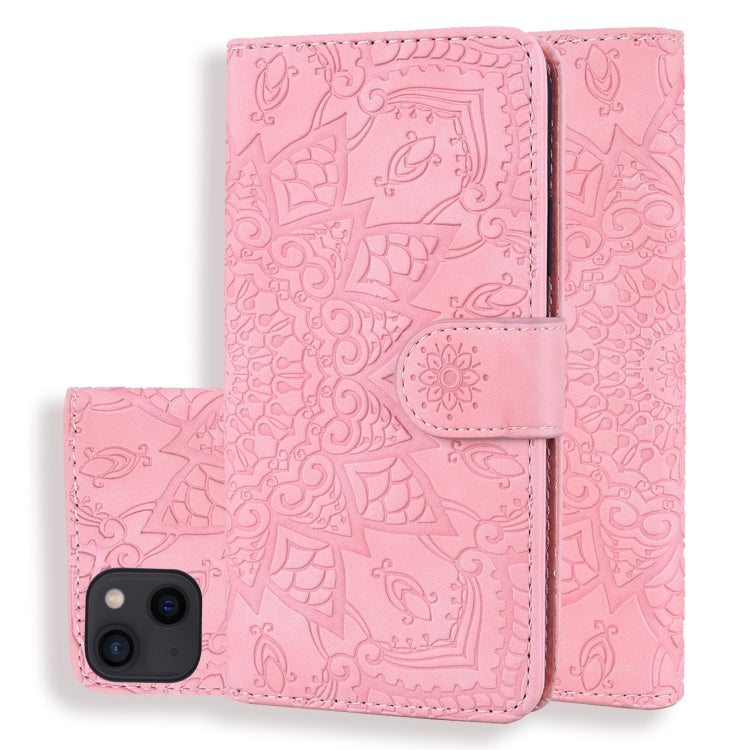 Mandala Embossed Dual-Fold Calf Leather Phone Case, Series 1