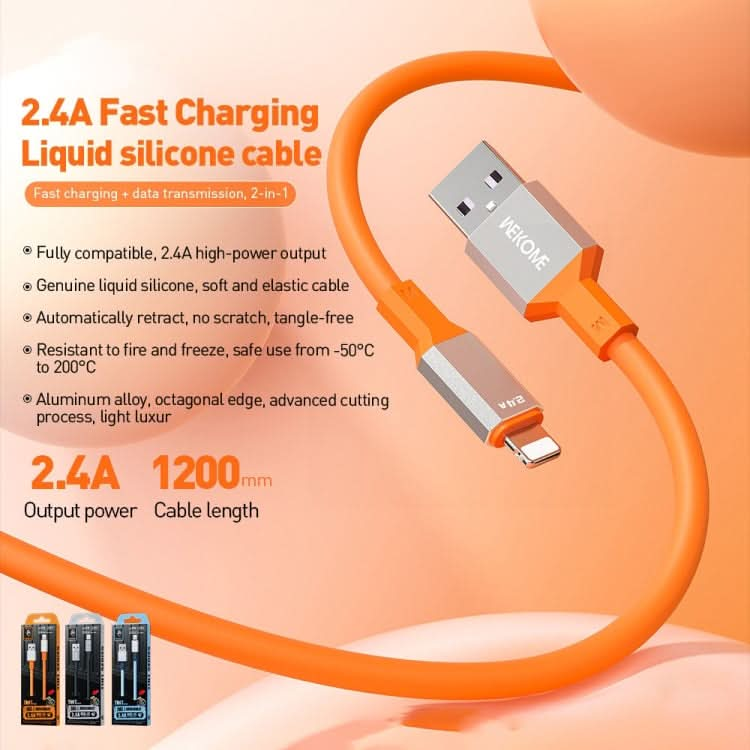 WK WDC-17 2.4A USB to 8 Pin Silicone Data Cable, Length: 1.2m