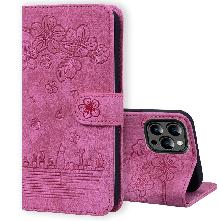 Cartoon Sakura Cat Embossed Leather Phone Case, Series 1