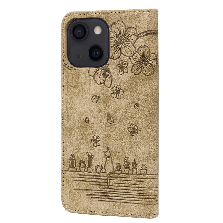 Cartoon Sakura Cat Embossed Leather Phone Case, Series 2