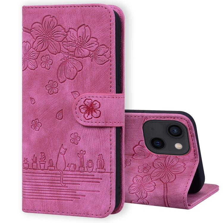 Cartoon Sakura Cat Embossed Leather Phone Case, Series 2