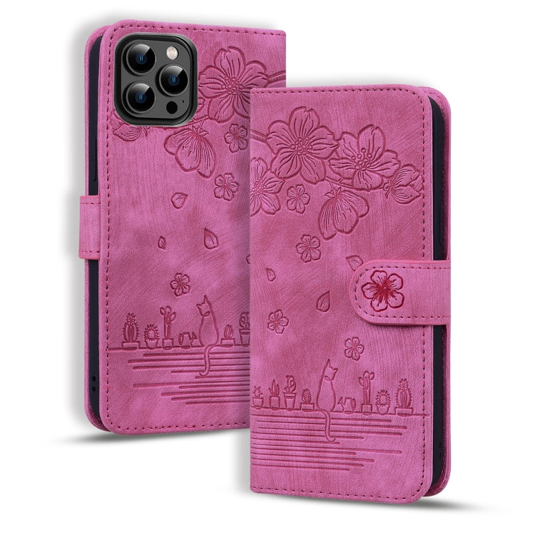 Cartoon Sakura Cat Embossed Leather Phone Case, Series 2