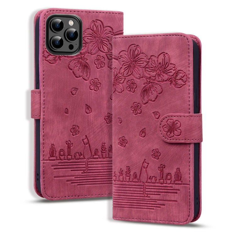 Cartoon Sakura Cat Embossed Leather Phone Case, Series 2