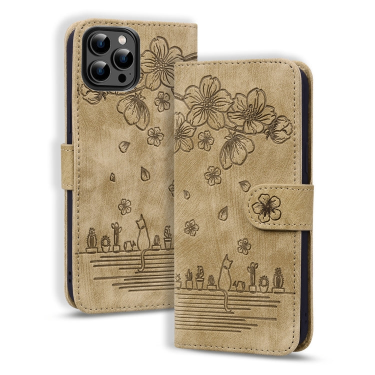 Cartoon Sakura Cat Embossed Leather Phone Case, Series 2