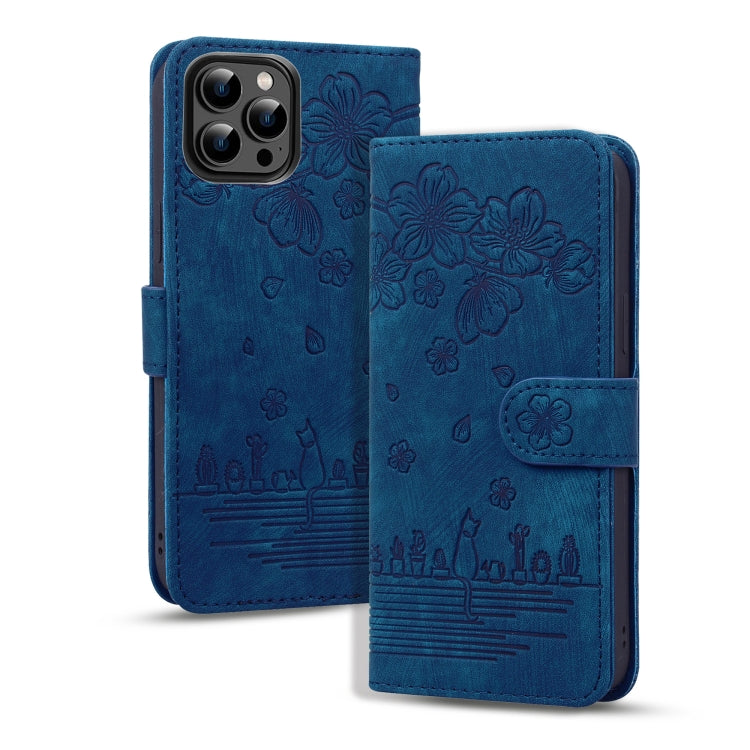 Cartoon Sakura Cat Embossed Leather Phone Case, Series 2