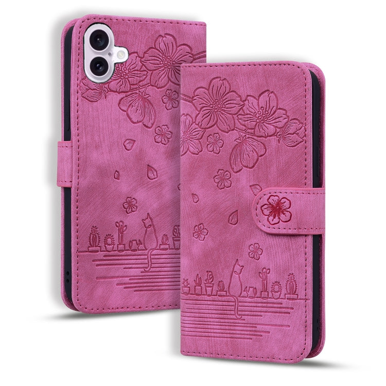 Cartoon Sakura Cat Embossed Leather Phone Case, Series 1