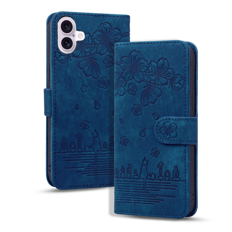 Cartoon Sakura Cat Embossed Leather Phone Case, Series 1