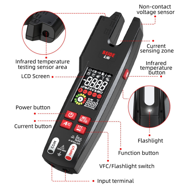 BSIDE U6 AC/DC Clamp-on Infrared Temperature Measurement Multimeter Reluova