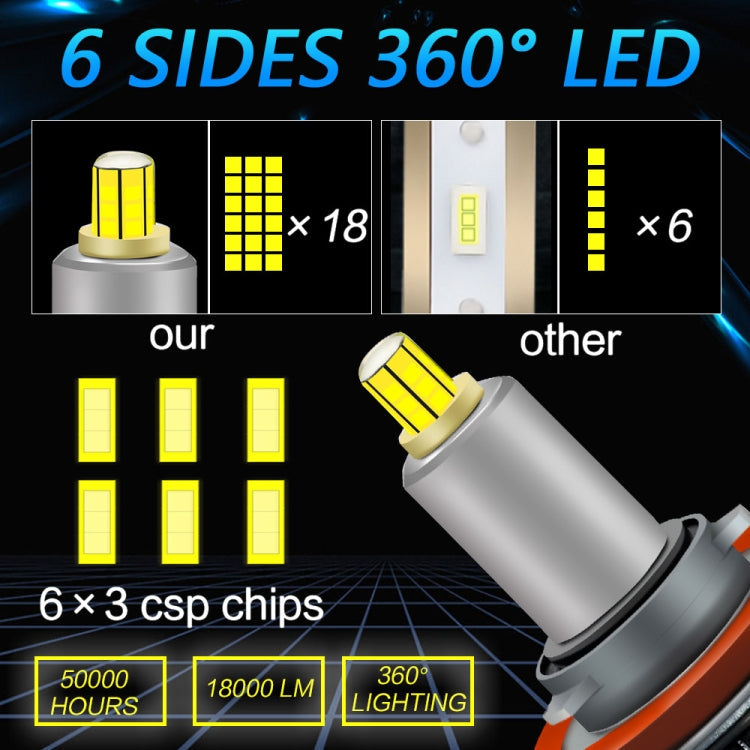 V2 1 Pair H11 35W 6000K 4000LM Car 6 Sides LED Headlight