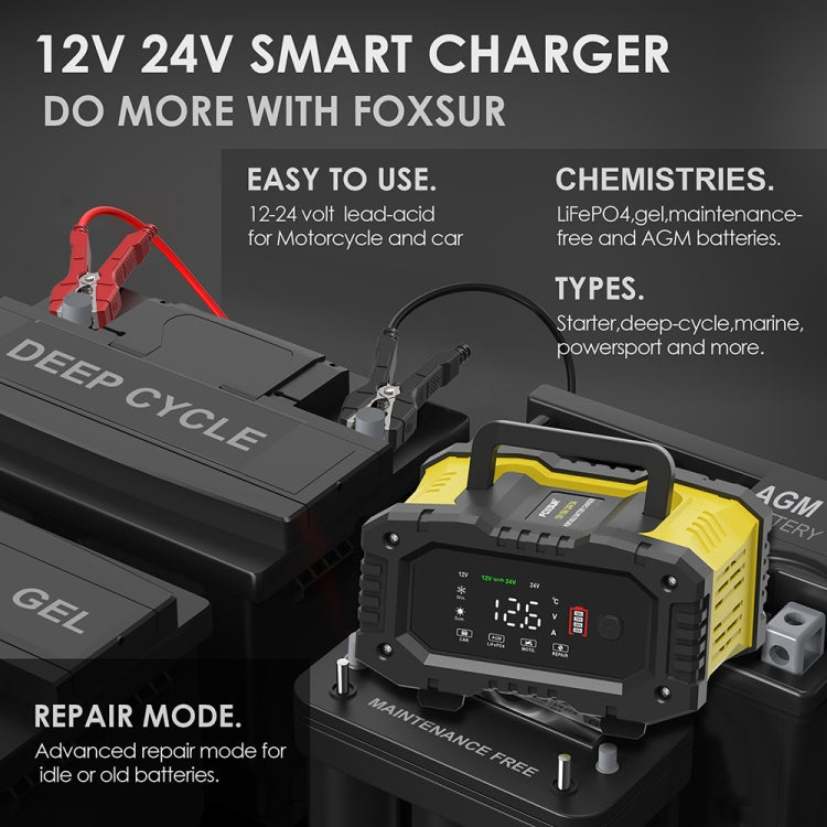 FOXSUR 12V / 24V 10A Portable Motorcycle Car Smart Battery Charger ÎҵÄÉ̵ê