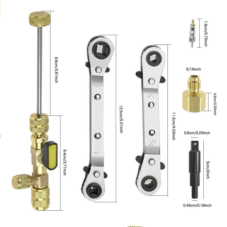 15pcs / Set Air Conditioning Valve Core Disassembly Tool with Rrepair Wrench & Valve Core