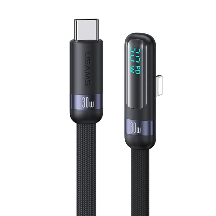 USAMS US-SJ652 PD 30W USB-C/Type-C to 8 Pin Aluminum Alloy Digital Display Fast Charging Elbow Data Cable, Length: 1.2m