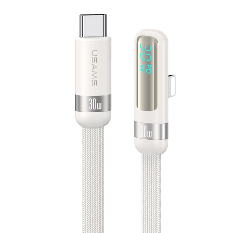 USAMS US-SJ652 PD 30W USB-C/Type-C to 8 Pin Aluminum Alloy Digital Display Fast Charging Elbow Data Cable, Length: 1.2m