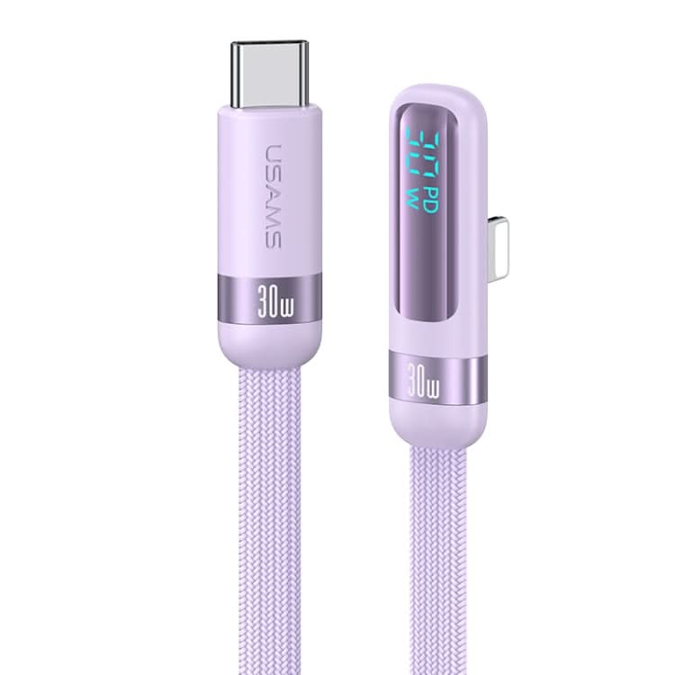 USAMS US-SJ652 PD 30W USB-C/Type-C to 8 Pin Aluminum Alloy Digital Display Fast Charging Elbow Data Cable, Length: 1.2m