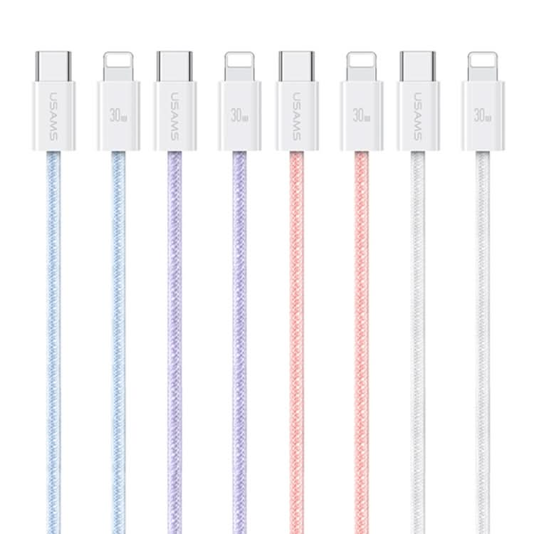 USAMS US-SJ657 U86 PD30W USB-C/Type-C to 8 Pin Rainbow Braided Fast Charging Data Cable, Length: 1.2m