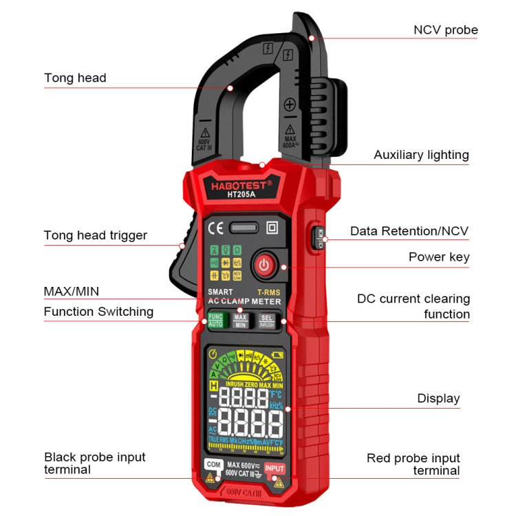 HABOTEST HT205A Multifunctional Intelligent Burn-proof Clamp Multimeter Reluova