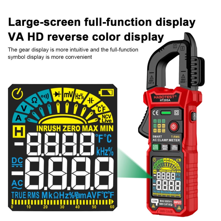 HABOTEST HT205A Multifunctional Intelligent Burn-proof Clamp Multimeter Reluova