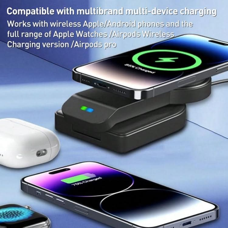 B-23 3 in 1 Foldable Magnetic Wireless Charger Phone Holder