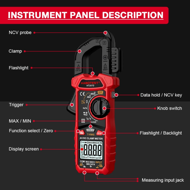 HABOTEST HT207A Multifunctional Digital Clamp Multimeter Reluova