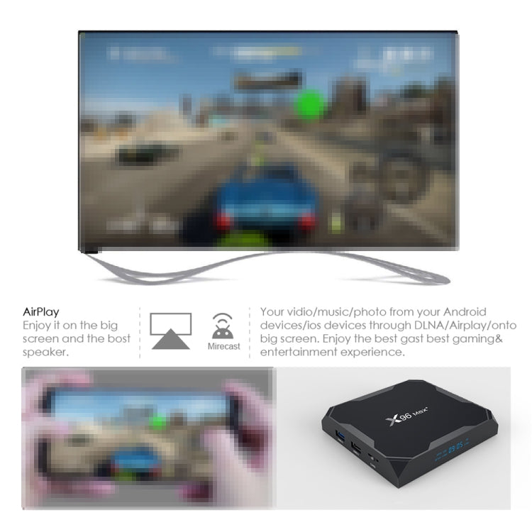 X96 max+ 4K Smart TV Box with Remote Control, Android 9.0, Amlogic S905X3 Quad-Core Cortex-A55,2GB+16GB, Support LAN, AV, 2.4G/5G WiFi, USBx2,TF Card, Reluova