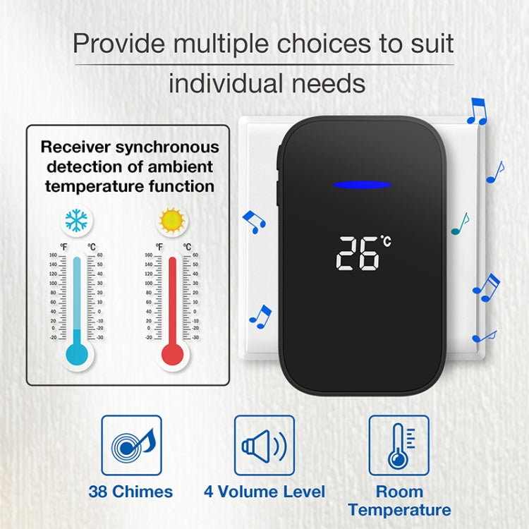 C302B One to One Home Wireless Doorbell Temperature Digital Display Remote Control Elderly Pager Reluova