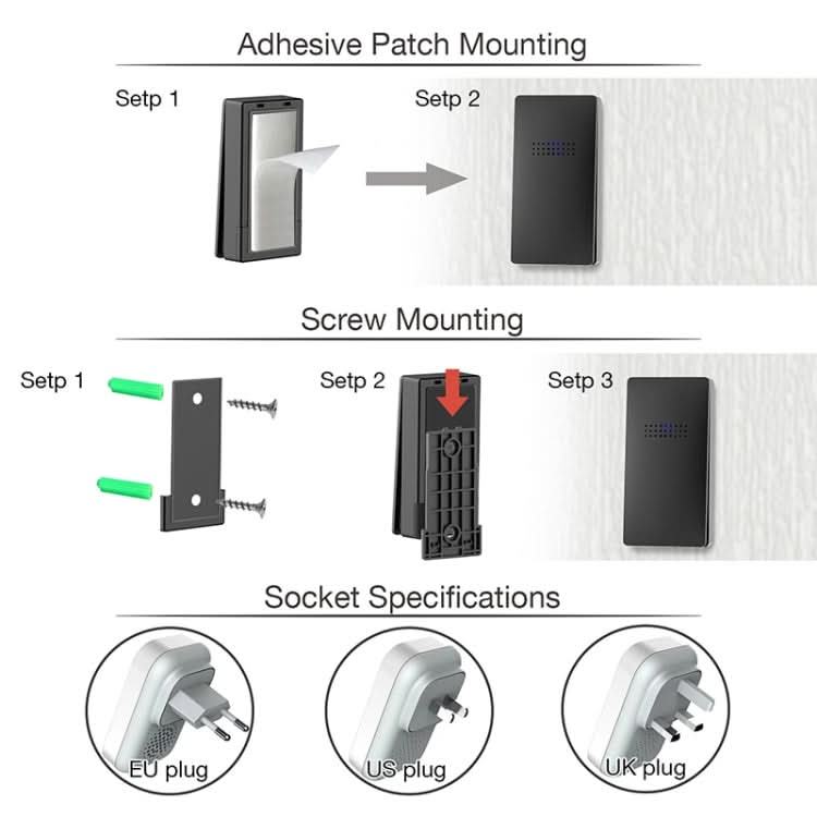 C303B One to Two Home Wireless Doorbell Temperature Digital Display Remote Control Elderly Pager Reluova