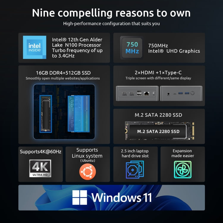 BMAX B4 Plus Windows 11 Mini PC, Intel Alder Lake N100, Support Dual HDMI / RJ45