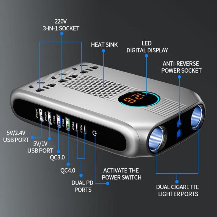 Ozio K20-S 12V 200W Smart Car LED Digital Display Power Inverter Converter ÎҵÄÉ̵ê