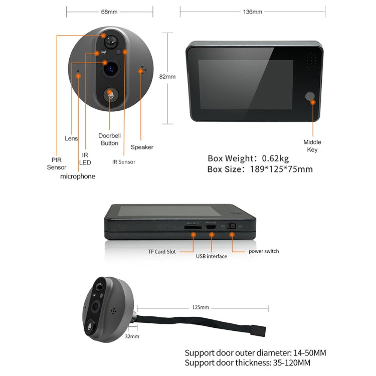 ESCAM C86 1080P 4.3 inch Smart WiFi Digital Door Viewer Supports Wide-Angle PIR & Night Vision & Dingdong Photo Reluova