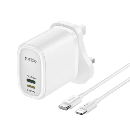 Yesido YC43 PD 20W USB-C / Type-C + 8 Pin Travel Charger with 1m Type-C to 8 Pin Cable, UK Plug