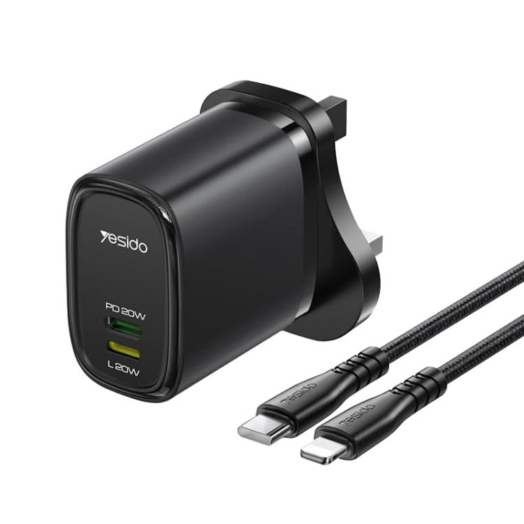 Yesido YC43 PD 20W USB-C / Type-C + 8 Pin Travel Charger with 1m Type-C to 8 Pin Cable, UK Plug