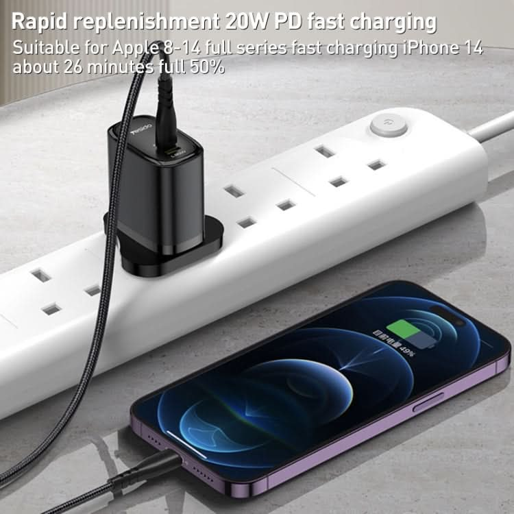 Yesido YC43 PD 20W USB-C / Type-C + 8 Pin Travel Charger with 1m Type-C to 8 Pin Cable, UK Plug