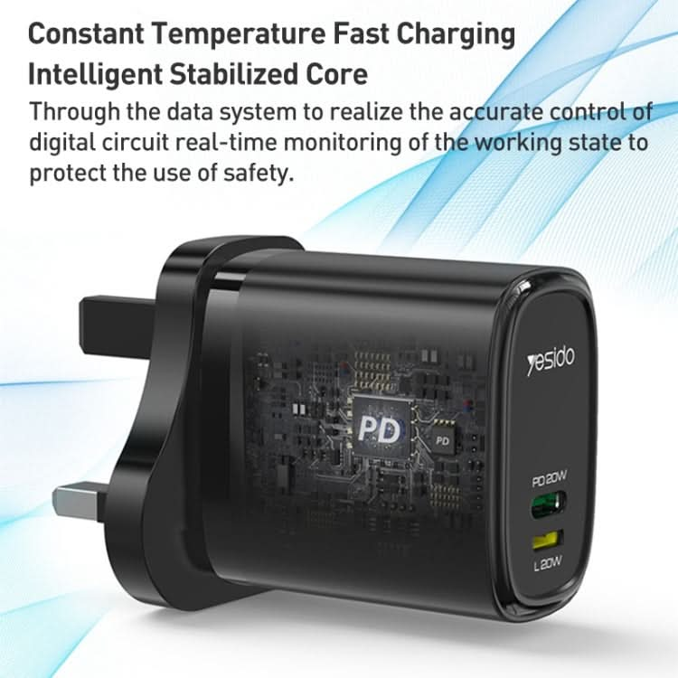 Yesido YC43 PD 20W USB-C / Type-C + 8 Pin Travel Charger with 1m Type-C to 8 Pin Cable, UK Plug