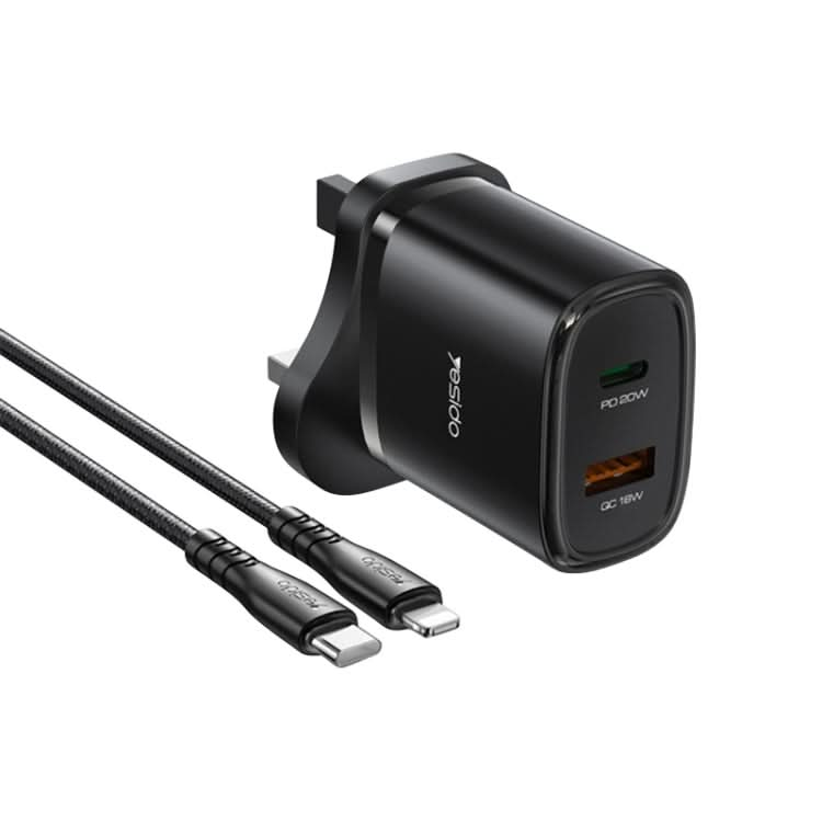 Yesido YC46 PD20W USB-C / Type-C + USB Travel Charger with 1m Type-C to 8 Pin Cable, UK Plug