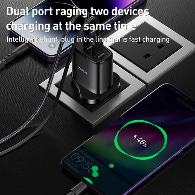 Yesido YC46 PD20W USB-C / Type-C + USB Travel Charger with 1m Type-C to 8 Pin Cable, UK Plug