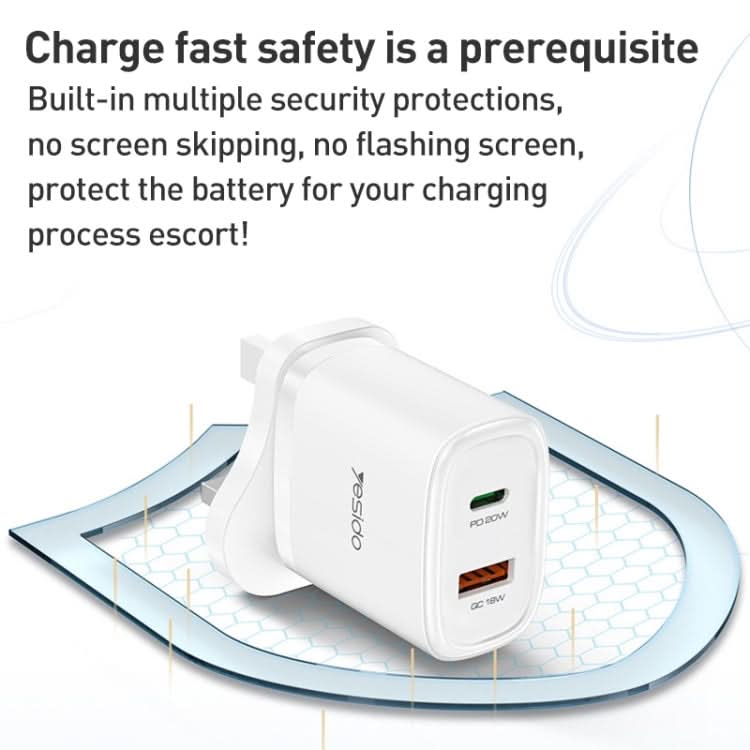 Yesido YC46 PD20W USB-C / Type-C + USB Travel Charger with 1m Type-C to 8 Pin Cable, UK Plug