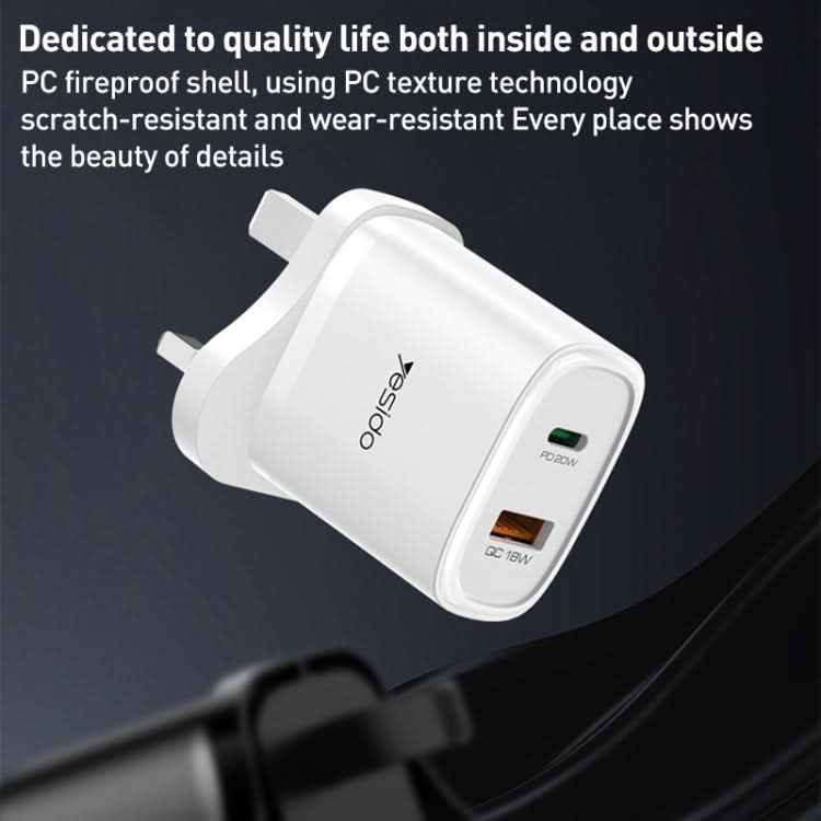 Yesido YC46 PD20W USB-C / Type-C + USB Travel Charger with 1m Type-C to 8 Pin Cable, UK Plug