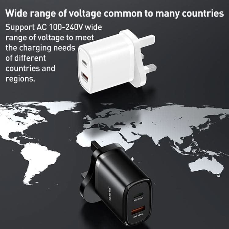 Yesido YC46 PD20W USB-C / Type-C + USB Travel Charger with 1m Type-C to 8 Pin Cable, UK Plug