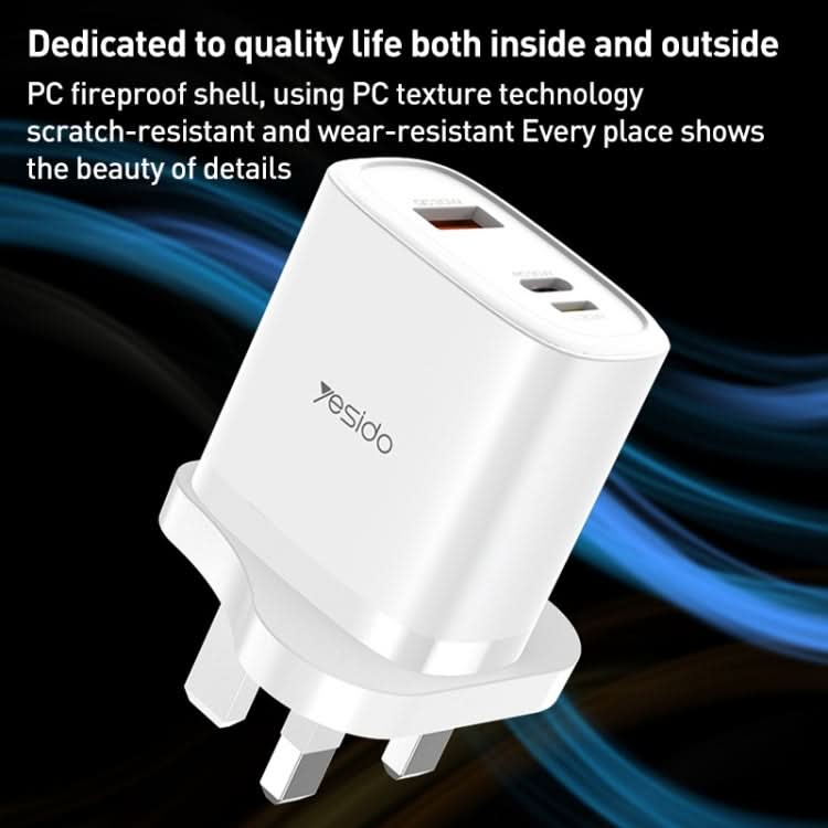 Yesido YC51 30W USB-C / Type-C + USB + 8 Pin Travel Charger with 1m Type-C to 8 Pin Cable, UK Plug