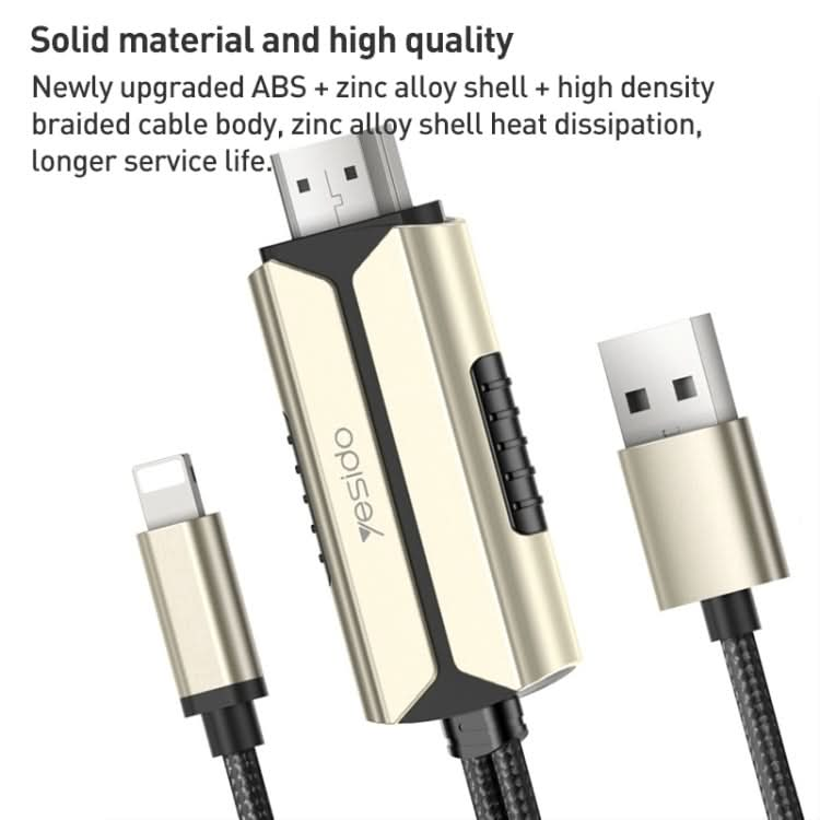 Yesido HM12 2m 8 Pin to HDMI 1080P HDTV Adapter with Charging Cable