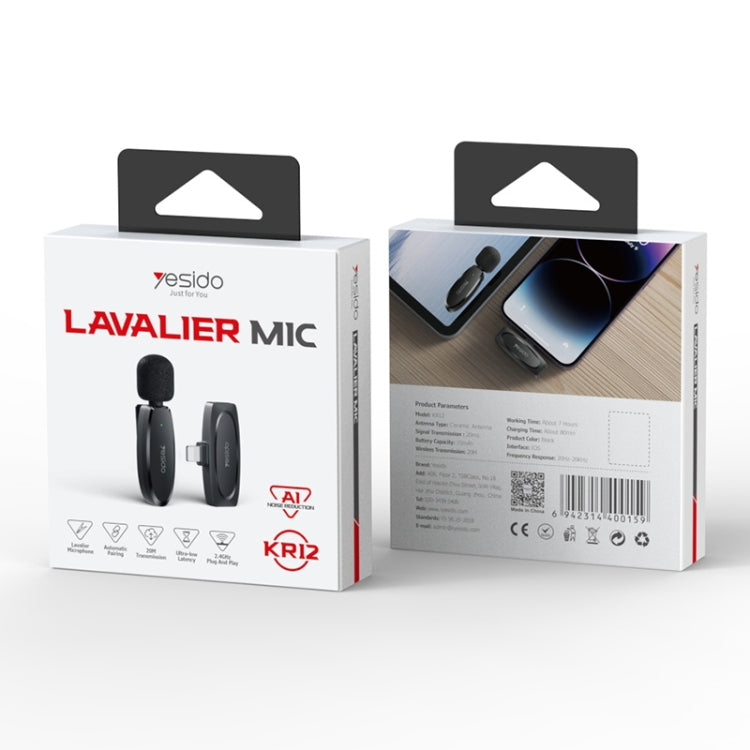 YESIDO KR12 Low-latency Wireless Lavalier Microphone with 8 Pin Receiver