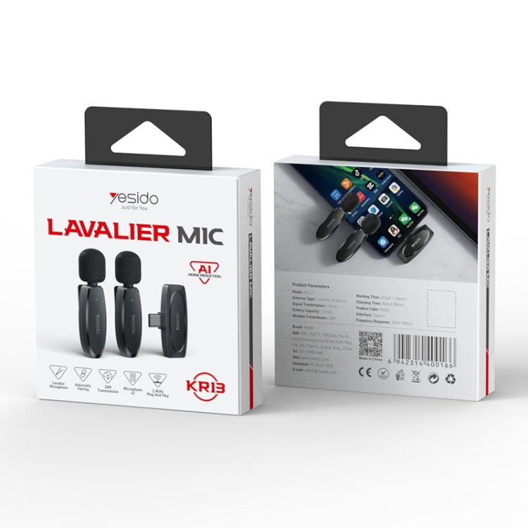 YESIDO KR13 Dual Low-latency Wireless Lavalier Microphone with Type-C Receiver