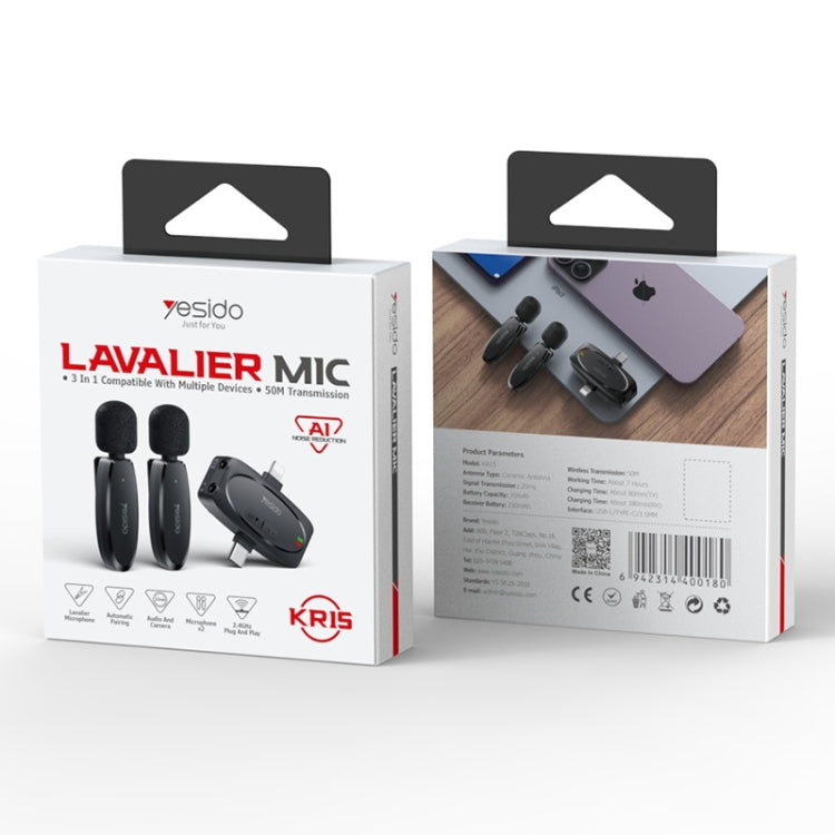 YESIDO KR15 Dual Low-latency Wireless Lavalier Microphone with 3 in 1 Receiver